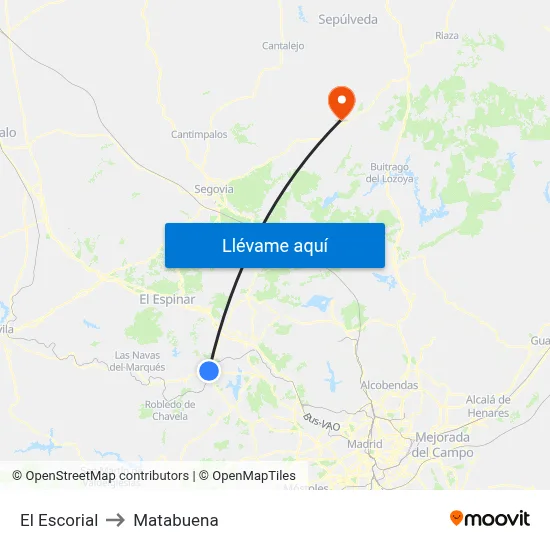 El Escorial to Matabuena map