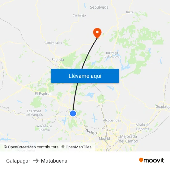 Galapagar to Matabuena map