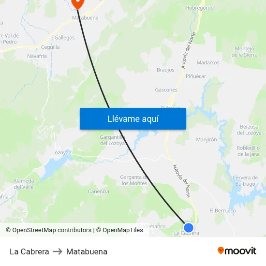 La Cabrera to Matabuena map