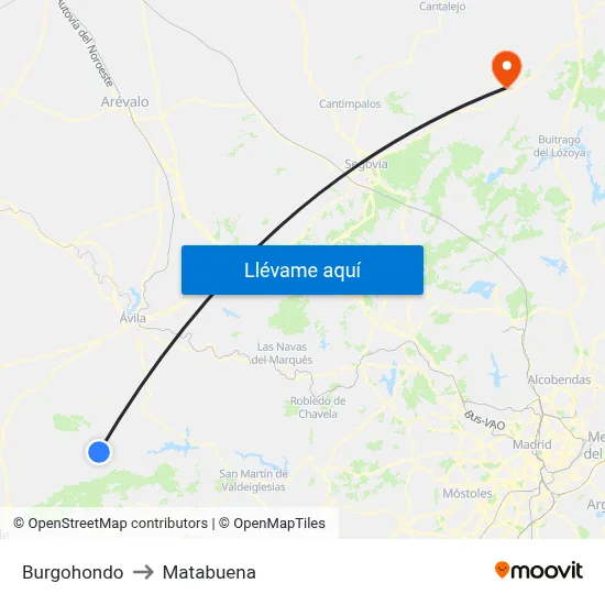 Burgohondo to Matabuena map
