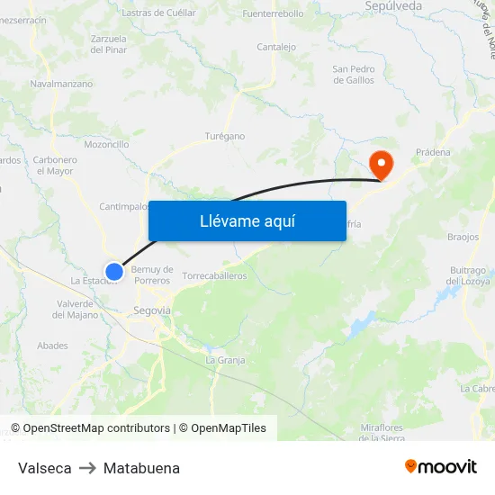 Valseca to Matabuena map