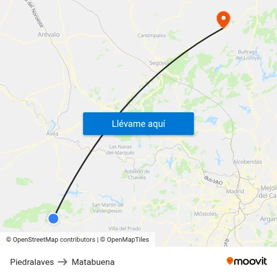 Piedralaves to Matabuena map