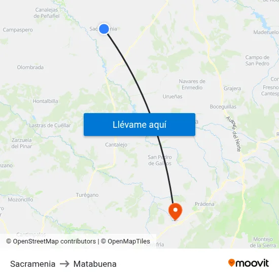 Sacramenia to Matabuena map