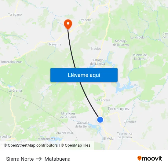 Sierra Norte to Matabuena map