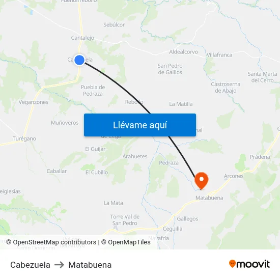 Cabezuela to Matabuena map