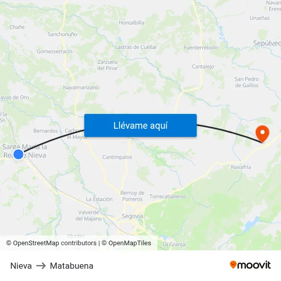 Nieva to Matabuena map