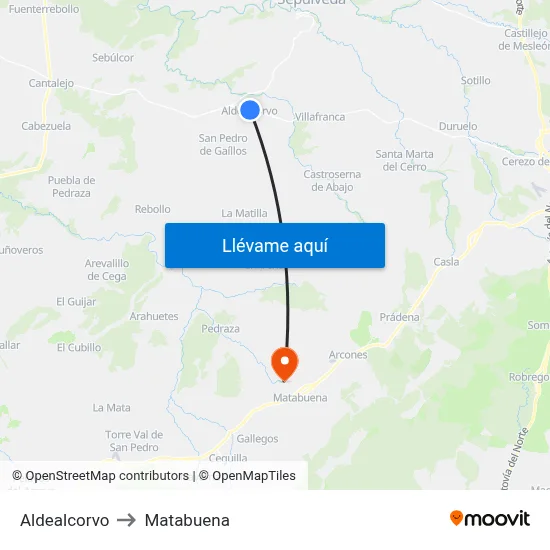 Aldealcorvo to Matabuena map