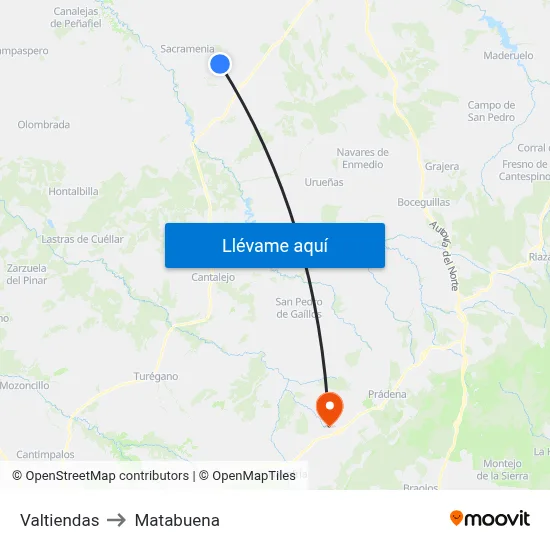 Valtiendas to Matabuena map