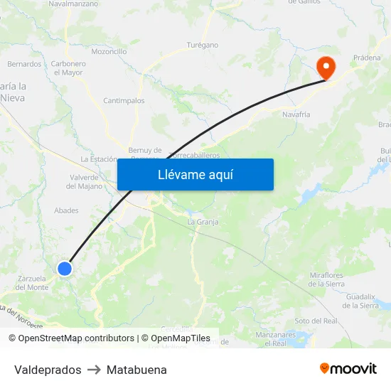 Valdeprados to Matabuena map