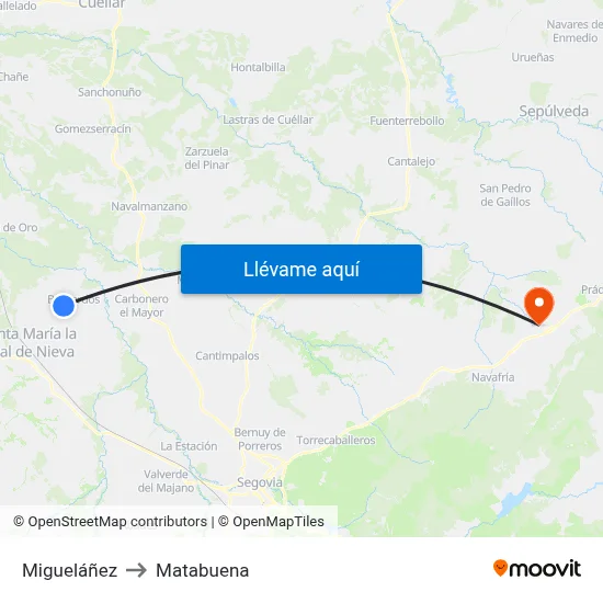 Migueláñez to Matabuena map