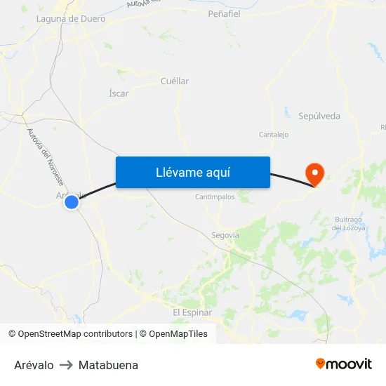 Arévalo to Matabuena map