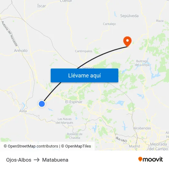 Ojos-Albos to Matabuena map