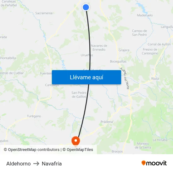 Aldehorno to Navafría map