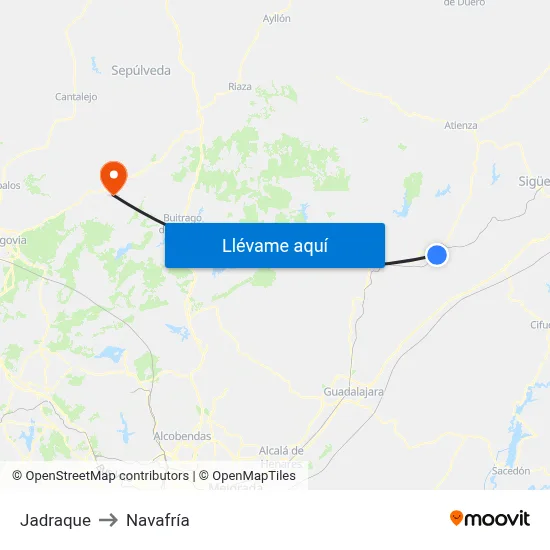 Jadraque to Navafría map