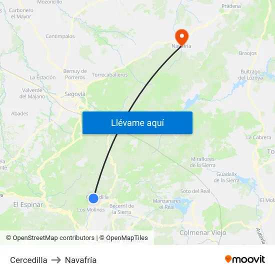 Cercedilla to Navafría map