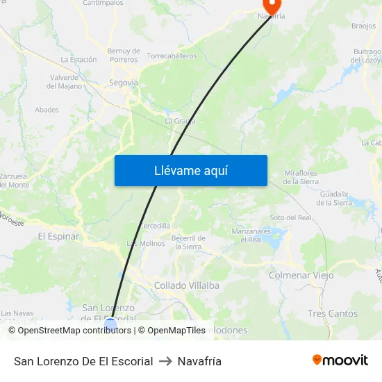 San Lorenzo De El Escorial to Navafría map