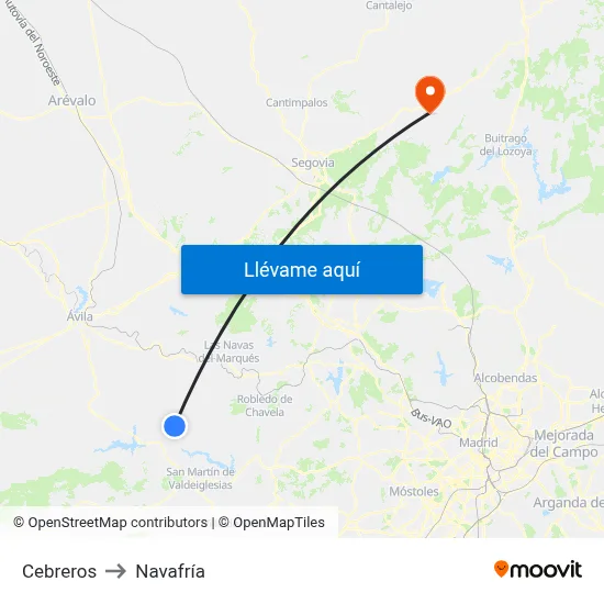 Cebreros to Navafría map
