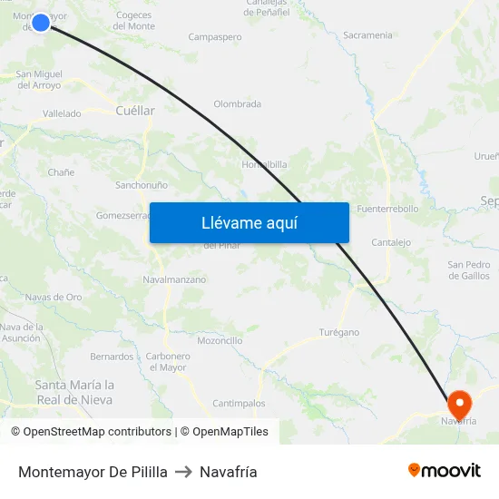 Montemayor De Pililla to Navafría map