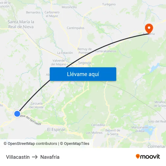 Villacastín to Navafría map