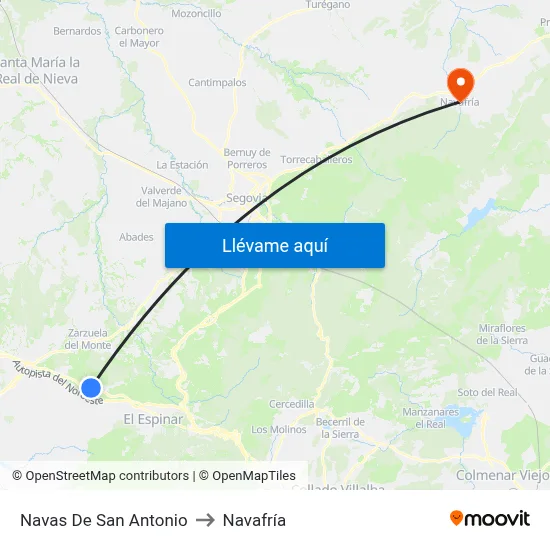 Navas De San Antonio to Navafría map