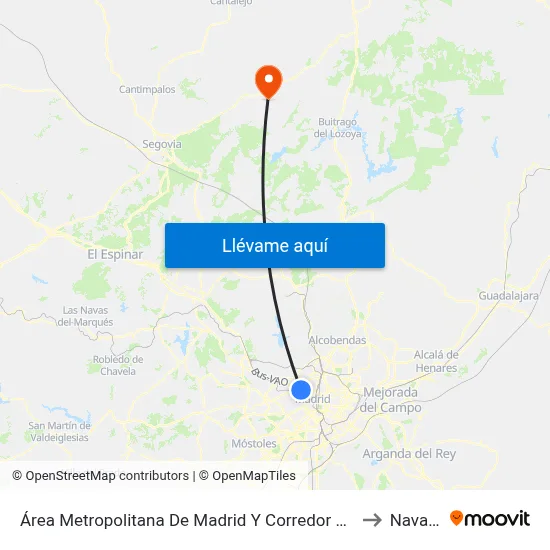 Área Metropolitana De Madrid Y Corredor Del Henares to Navafría map