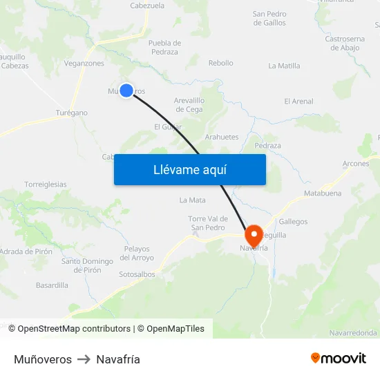 Muñoveros to Navafría map