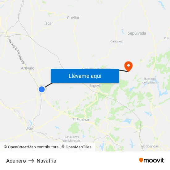 Adanero to Navafría map