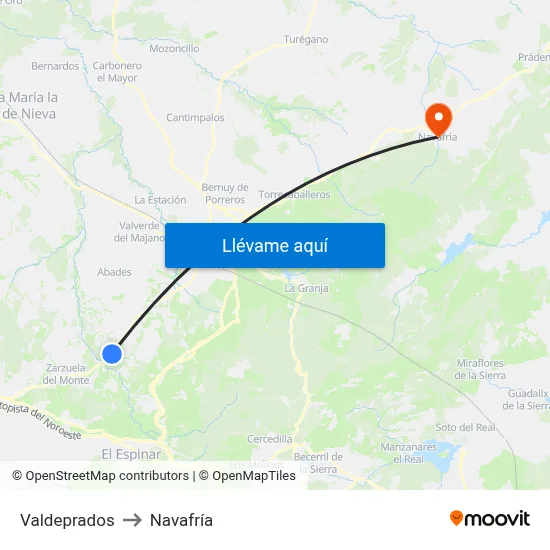 Valdeprados to Navafría map