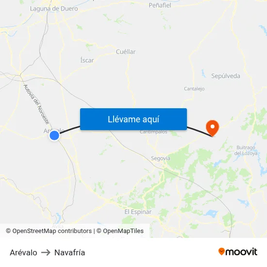 Arévalo to Navafría map
