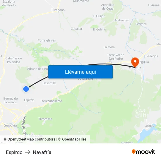 Espirdo to Navafría map