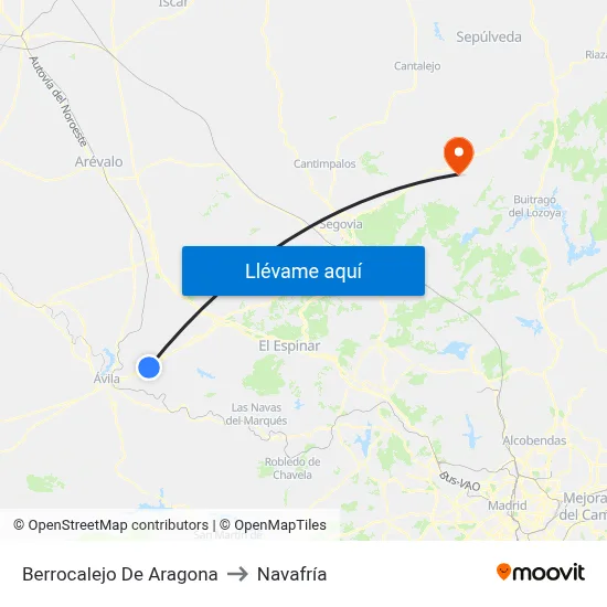 Berrocalejo De Aragona to Navafría map