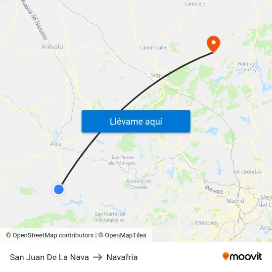 San Juan De La Nava to Navafría map