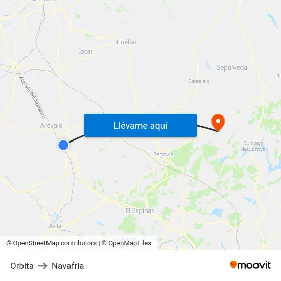 Orbita to Navafría map