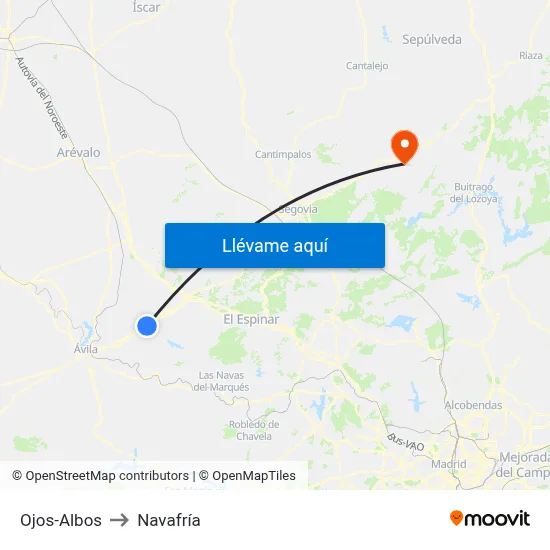Ojos-Albos to Navafría map