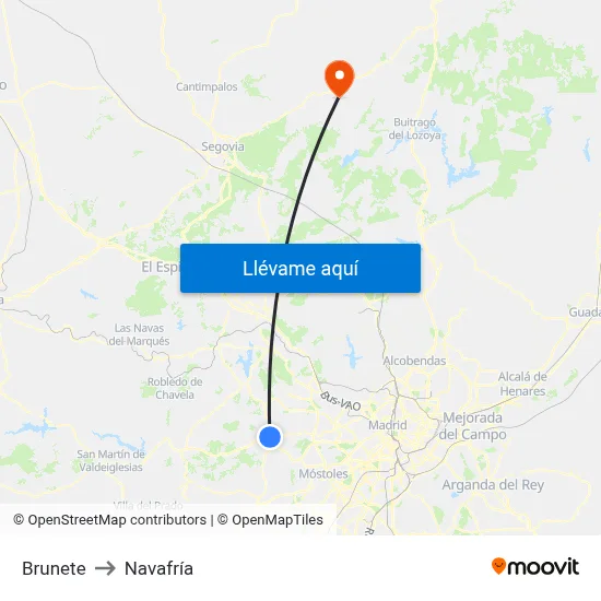 Brunete to Navafría map