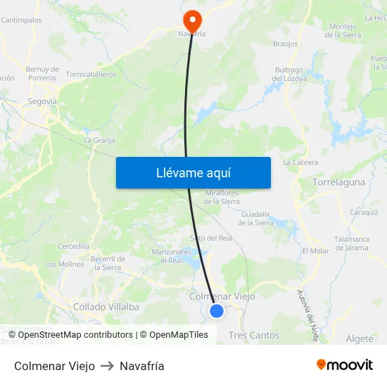 Colmenar Viejo to Navafría map