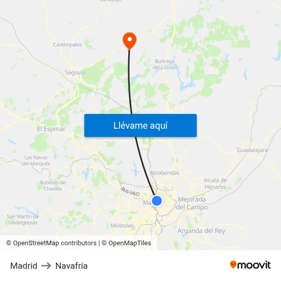 Madrid to Navafría map