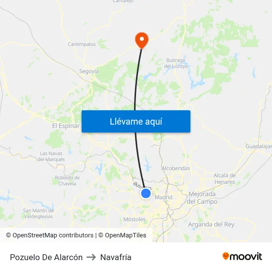 Pozuelo De Alarcón to Navafría map