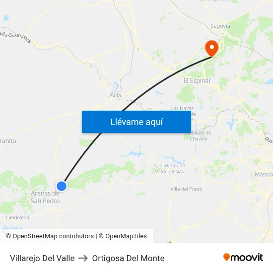 Villarejo Del Valle to Ortigosa Del Monte map