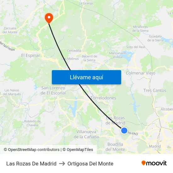 Las Rozas De Madrid to Ortigosa Del Monte map