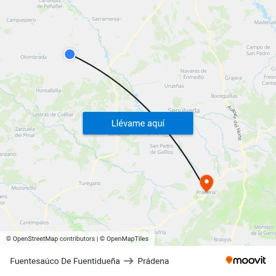 Fuentesaúco De Fuentidueña to Prádena map