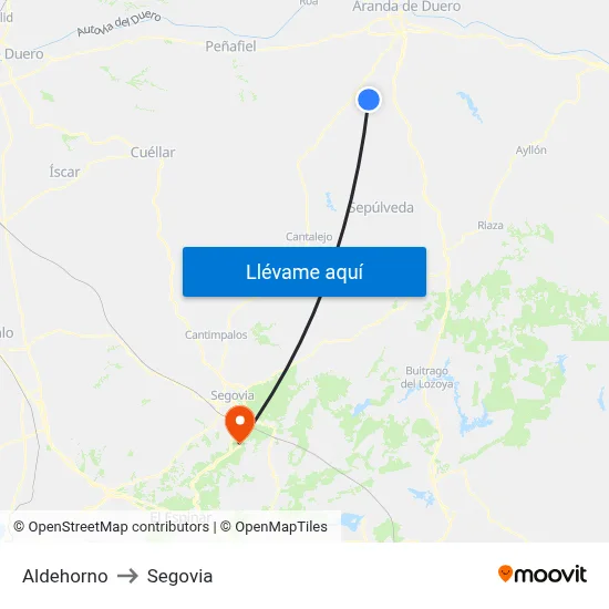Aldehorno to Segovia map