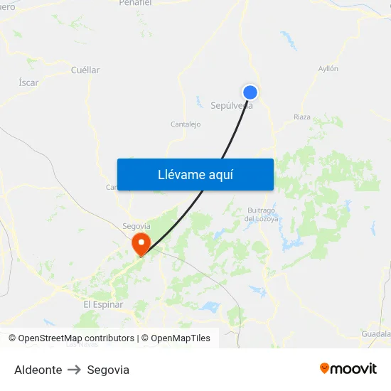 Aldeonte to Segovia map
