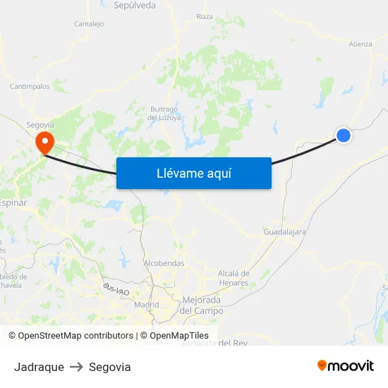 Jadraque to Segovia map