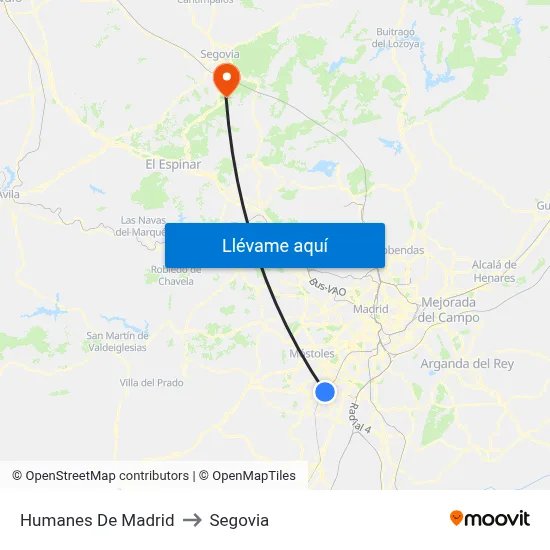 Humanes De Madrid to Segovia map