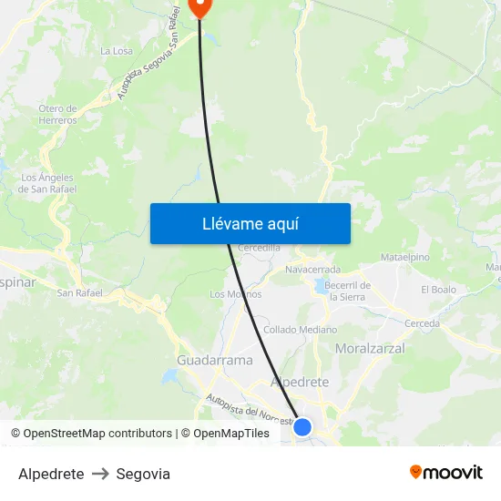 Alpedrete to Segovia map