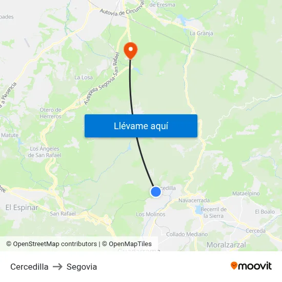 Cercedilla to Segovia map