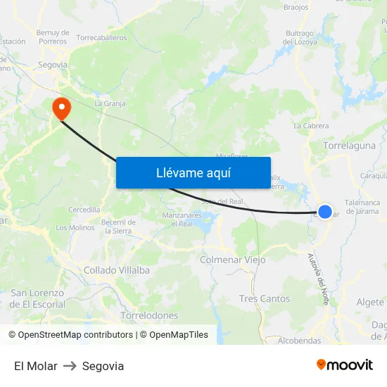 El Molar to Segovia map
