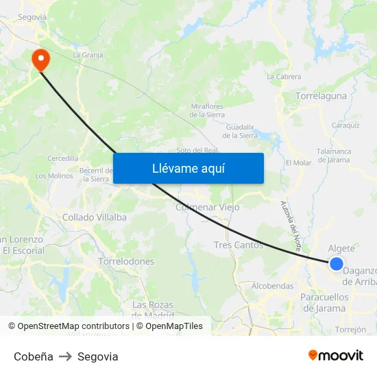 Cobeña to Segovia map