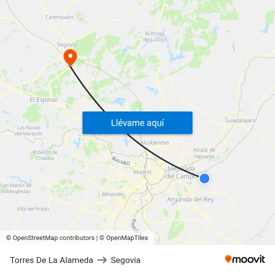 Torres De La Alameda to Segovia map